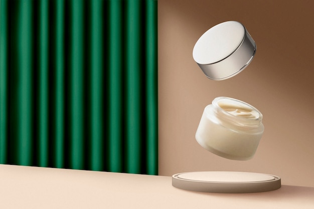 Levitating product display with beauty cream