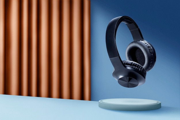 Levitating product display with headphones