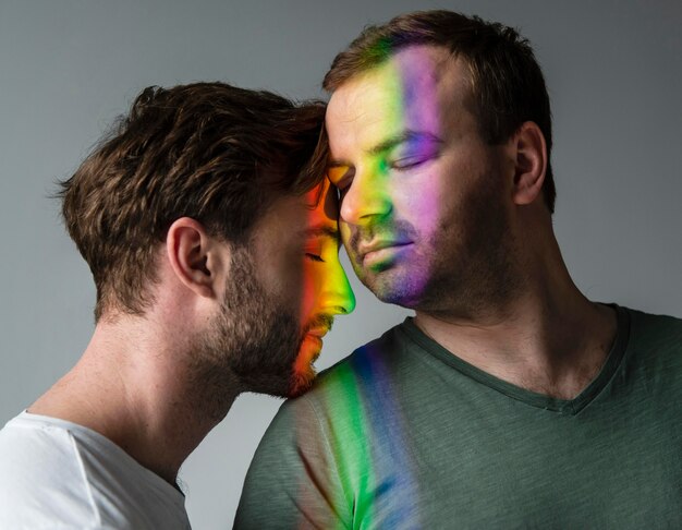 lgbt community couple with rainbow symbol