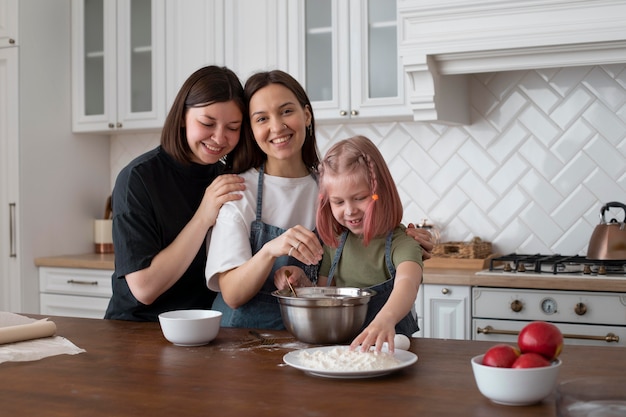 Lgbt couple spending time together with their daughter