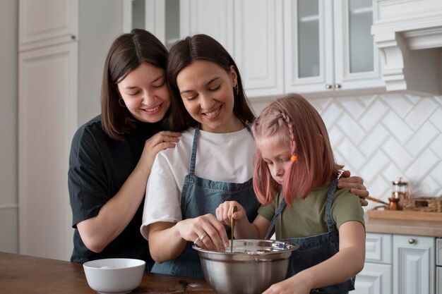 Lgbt couple spending time together with their daughter