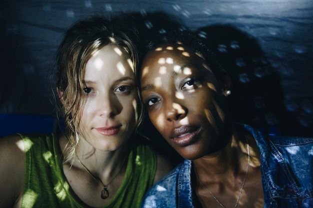 LGBT couple with disco ball