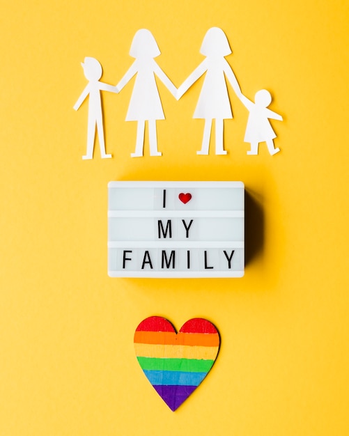 Lgbt family concept on yellow background