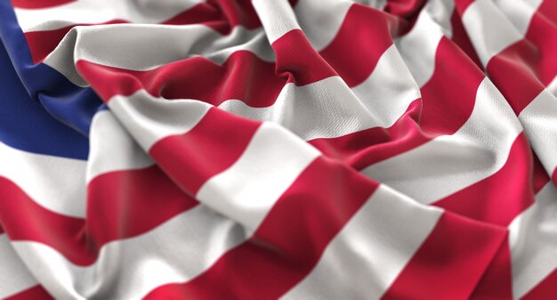 Liberia Flag Ruffled Beautifully Waving Macro Close-Up Shot