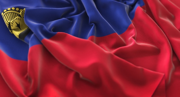 Free photo liechtenstein flag ruffled beautifully waving macro close-up shot