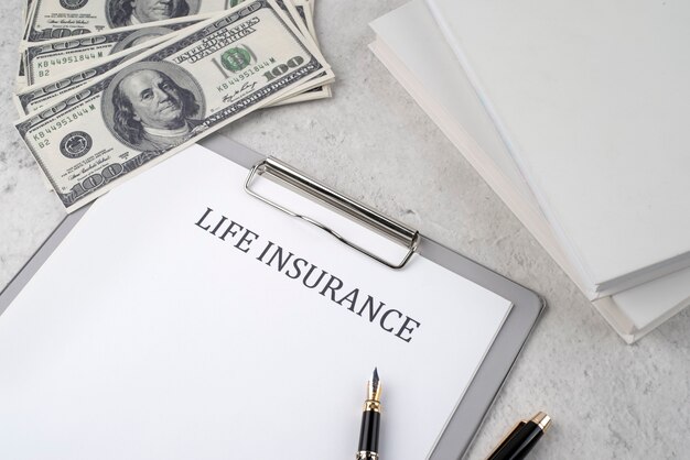 Life insurance concept with cash