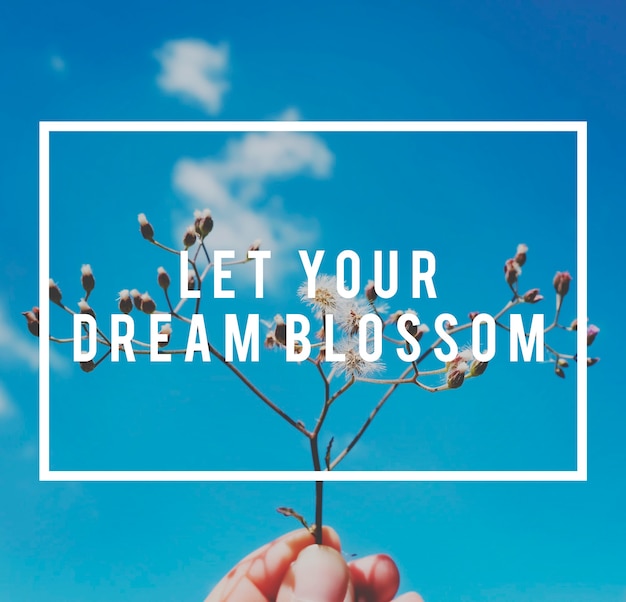 Life motivation inspiratin positive vibes quote on flower and blue sky background