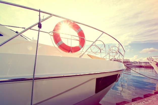 Lifebuoy on the yacht at summer day.