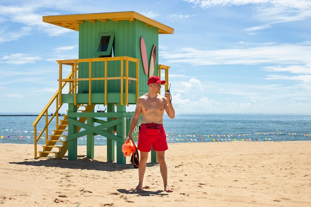 Lifeguard doing his job full shot