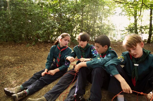 Lifestyle of  boy scouts in the woods