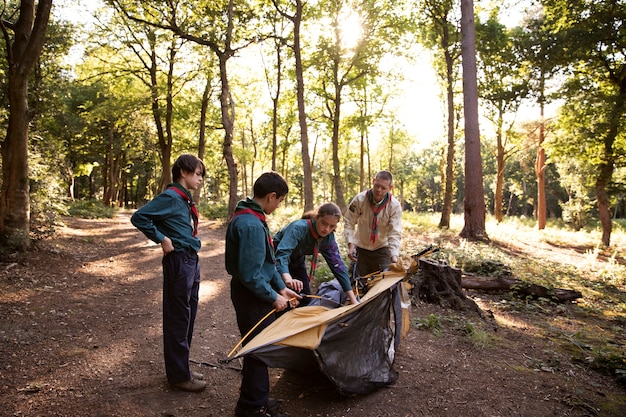 Lifestyle of  boy scouts in the woods