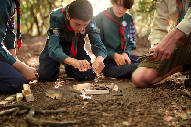 Lifestyle of  boy scouts in the woods