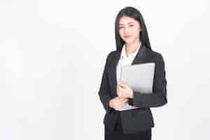 Free photo lifestyle business people holding laptop computer on office desk