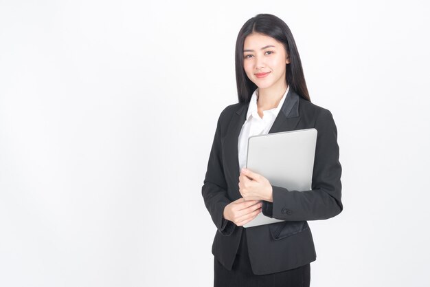 lifestyle business people holding laptop computer on office desk 