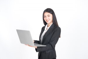 Lifestyle business people using laptop computer on office desk