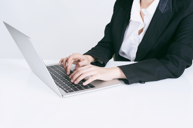 lifestyle business people using laptop computer on office desk