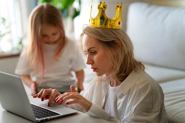 Lifestyle of parents working remotely with children at home