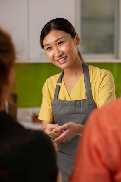 Lifestyle of people learning to make sushi