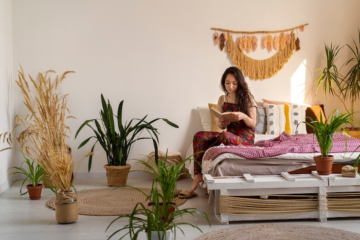 Free Photo lifestyle of people living in boho interiors