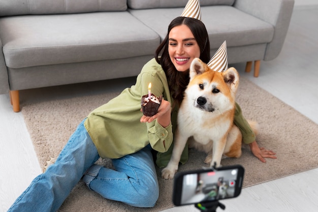 Lifestyle of person creating content with their pet