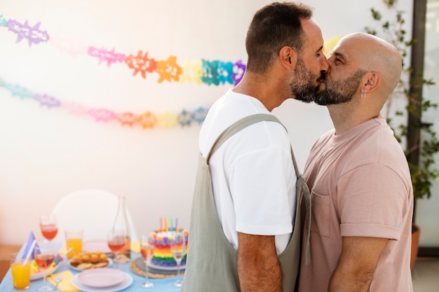 Lifestyle queer couples celebrating birthday