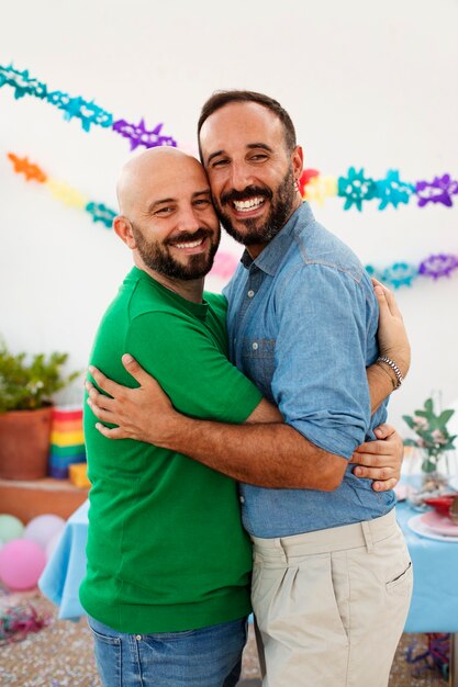 Lifestyle queer couples celebrating birthday