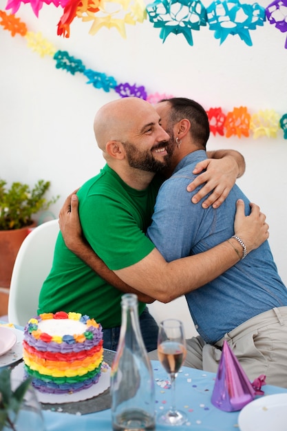 Lifestyle queer couples celebrating birthday