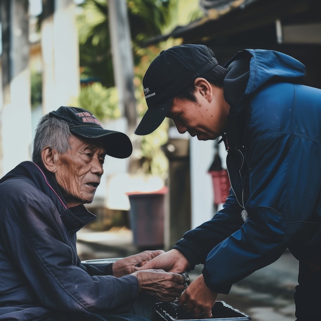 Foto gratuita scena di stile di vita che mostra la cura e il sostegno delle persone della comunità