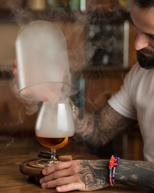 Light beer with cinnamon on the table