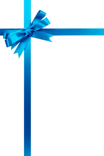 Light blue gift ribbon and bow isolated on white.