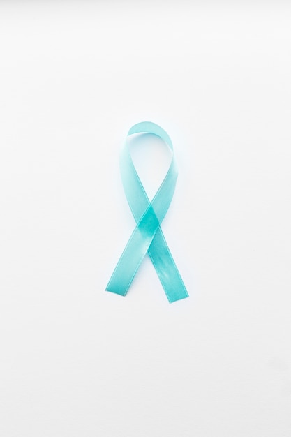 Light blue ribbon on white background