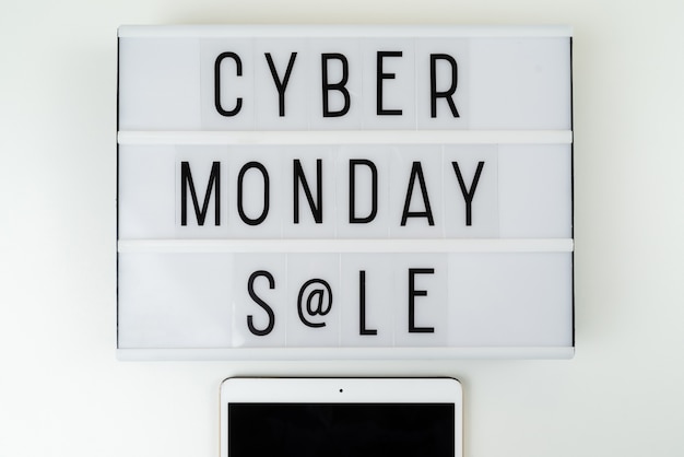 Light box with cyber monday sale written on it