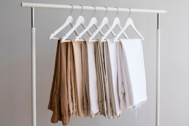 Free photo light brown beige pants indoors still life