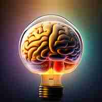 Free photo a light bulb with a brain inside is lit up.