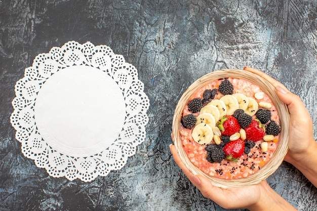 on the light-dark background breakfast health cereal