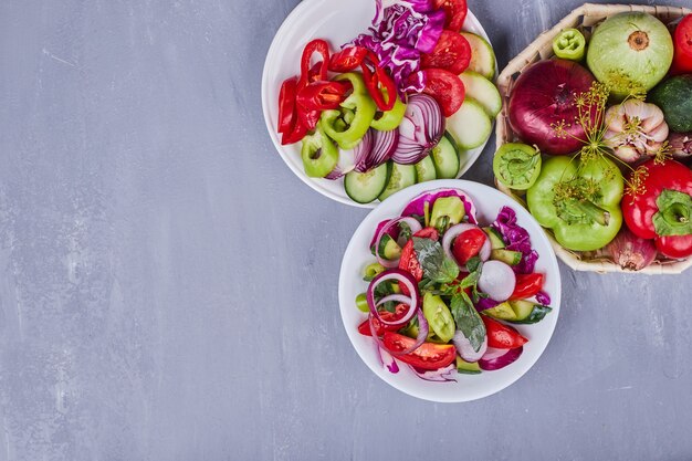 Light salad with vegetables and herbs.