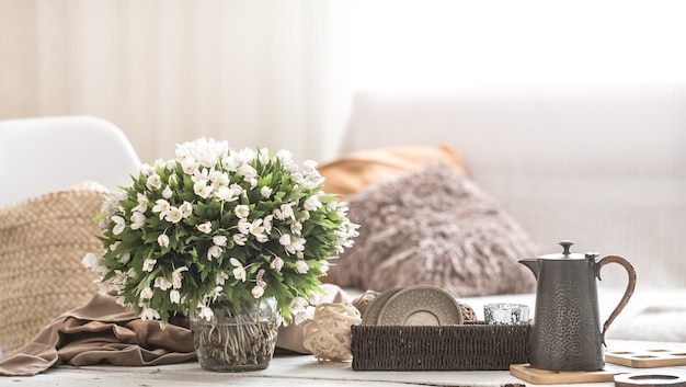 Free photo light still life detail of the interior of the house, the concept of comfort and home atmosphere