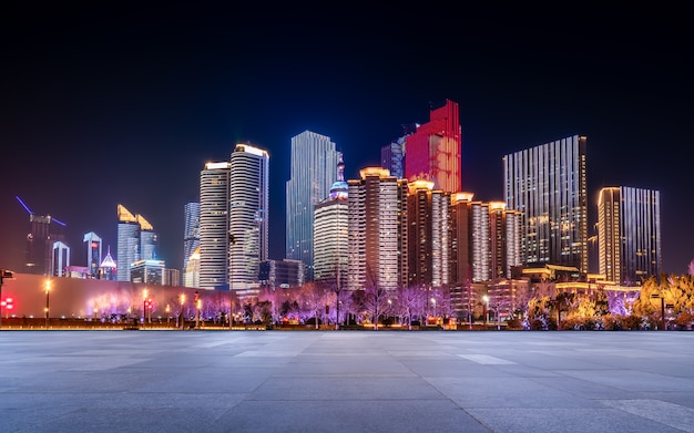 The light trails on the modern building background