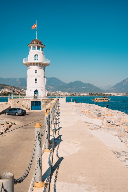 Lighthouse in port. Turkey, Alanya.
