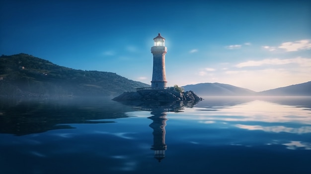 Free photo lighthouse surrounded by water