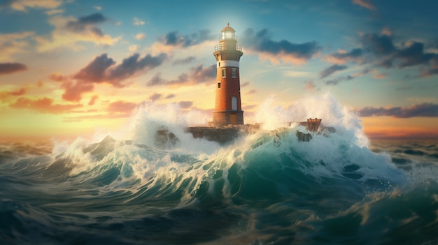 Lighthouse surrounded by water