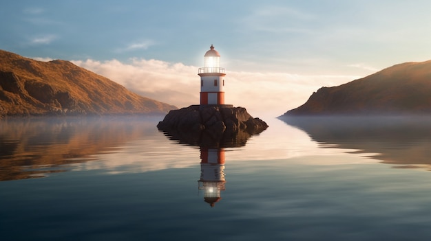 Free photo lighthouse surrounded by water