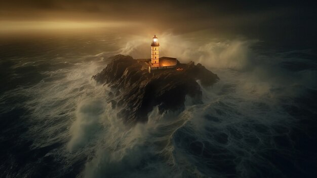 Lighthouse surrounded by water