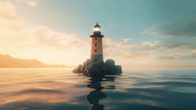 Free photo lighthouse surrounded by water