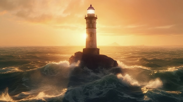 Free photo lighthouse surrounded by water