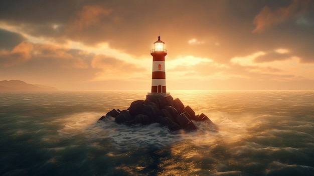 水に囲まれた灯台