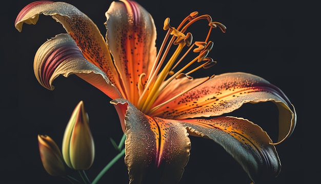Цветок лилии на темном фоне генеративный Al