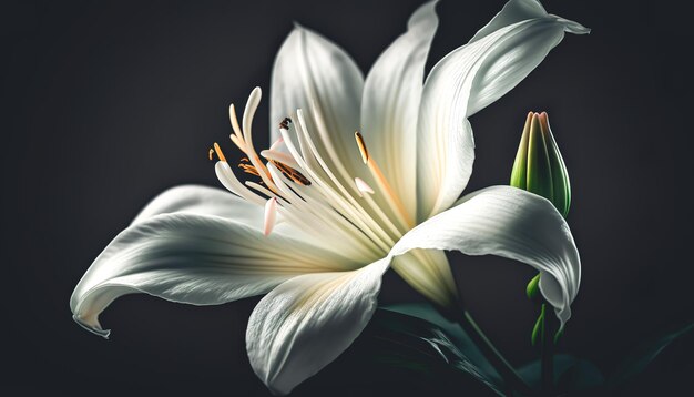 Lily flower on a dark background generative Al