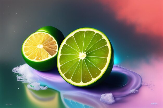 A lime and lime on a purple background