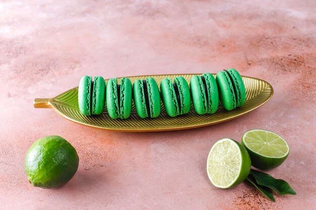 Lime macaroons with fresh fruits.